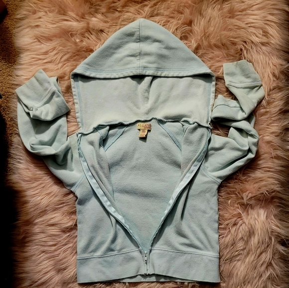 Vintage Hollister Crop Top Jacket Hoodie Y2k 2000s Blue  Zippered Logo Shirt - Picture 3 of 3
